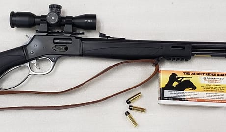 45 Colt Rides Again Henry X Lever-Action Carbine with suppressor and 400gr 45 colt ammunition