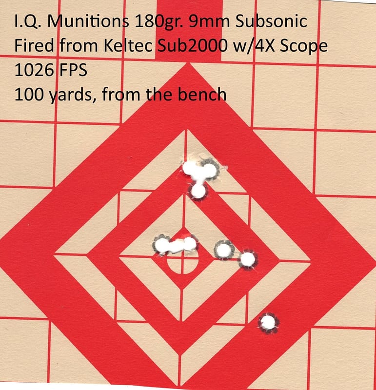 100 yard target, 9mm Magnuforce Subsonic